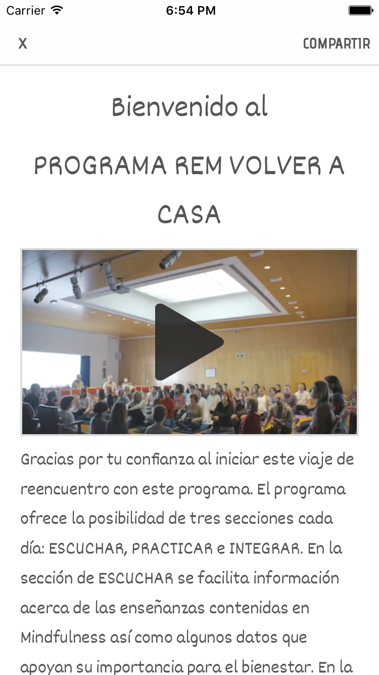 Captura de pantalla de la aplicación REM Volver a casa: introducción e iniciación al programa