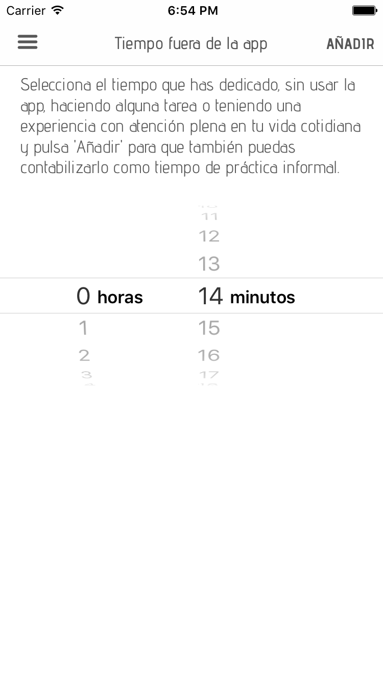 Captura de pantalla de la aplicación REM Volver a casa: añadir tiempo fuera de la app (práctica informal)